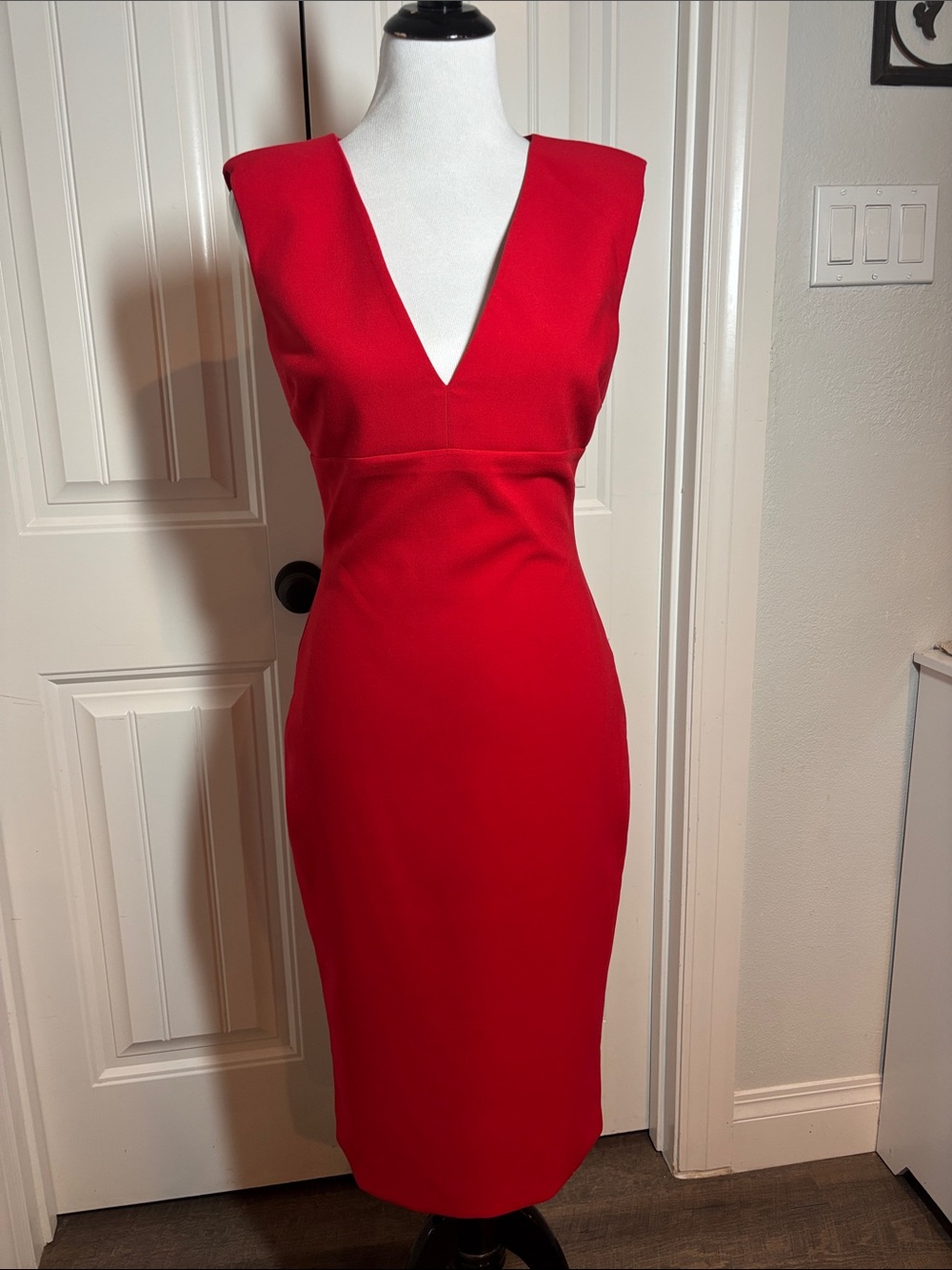 Likely NWT Red V-Neck Midi Sheath Dress